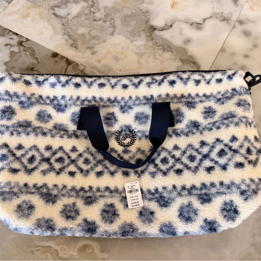 NWT PINK Victoria's Secret Blue and White Fleece Weekender Tote